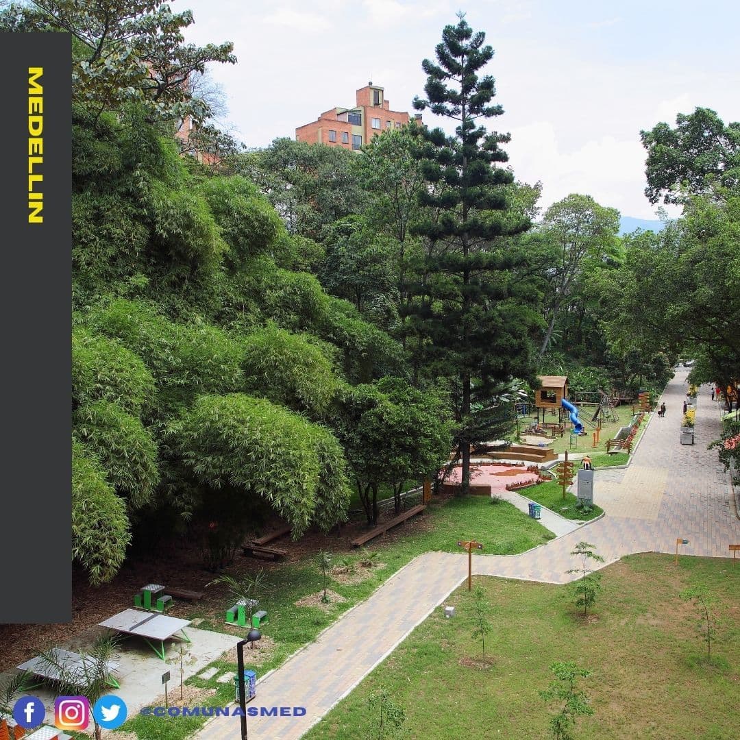 Gabriel García Márquez Park with art installations in El Poblado, Medellín